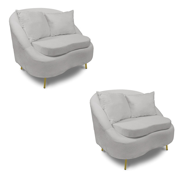 Poltrona Decorativa Orgânica Pé Ferro Dourado Kit 2 Zaya Bouc