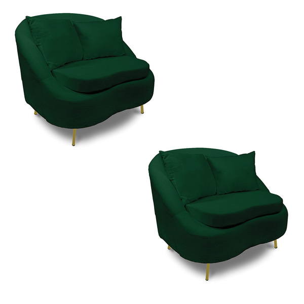 Poltrona Decorativa Orgânica Pé Ferro Dourado Kit 2 Zaya Bouc