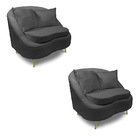 Poltrona Decorativa Orgânica Pé Ferro Dourado Kit 2 Zaya Bouc