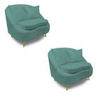 Poltrona Decorativa Orgânica Pé Ferro Dourado Kit 2 Zaya Bouc