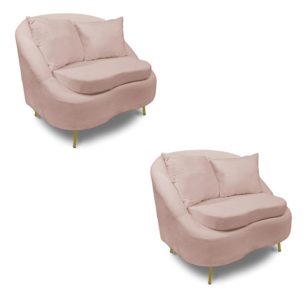 Poltrona Decorativa Orgânica Pé Ferro Dourado Kit 2 Zaya Bouc