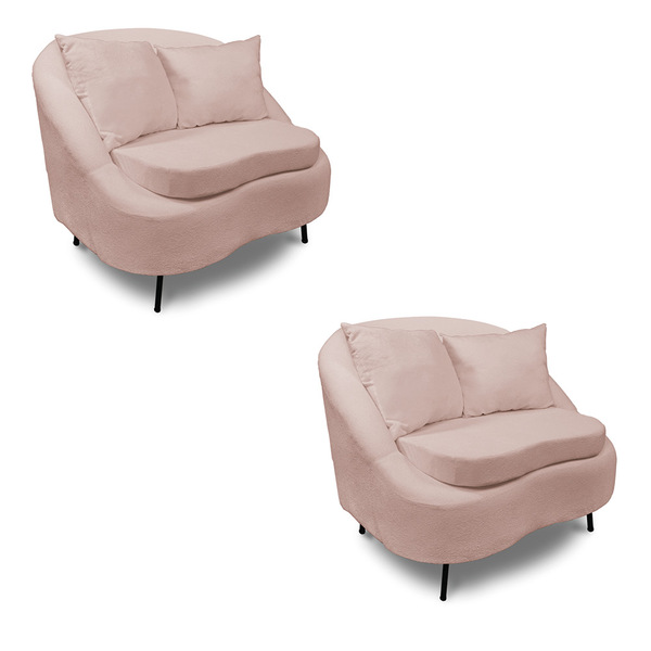 Poltrona Decorativa Orgânica Pé Ferro Preto Kit 2 Zaya Bouclê