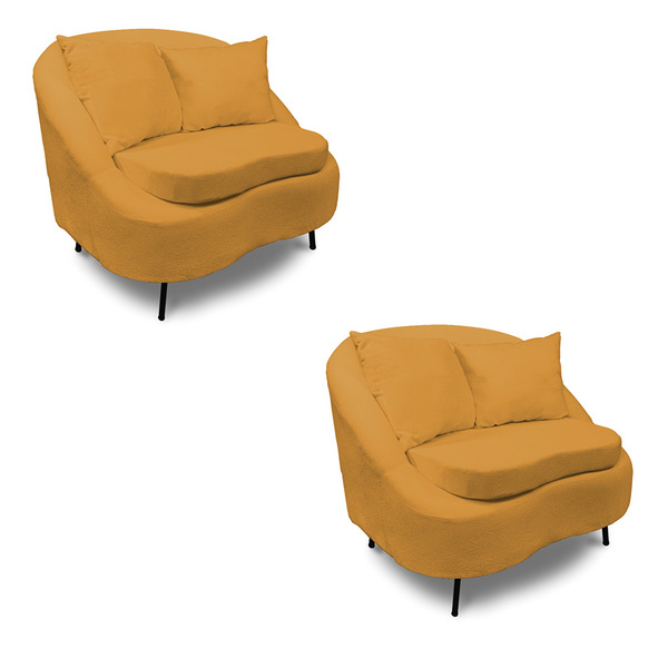 Poltrona Decorativa Orgânica Pé Ferro Preto Kit 2 Zaya Bouclê