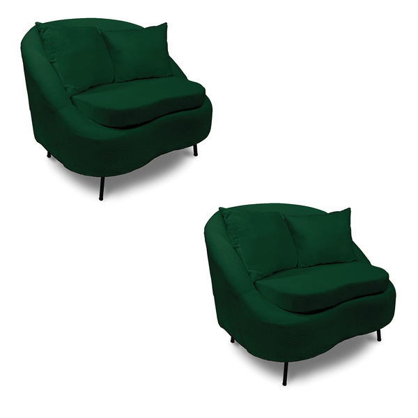 Poltrona Decorativa Orgânica Pé Ferro Preto Kit 2 Zaya Bouclê