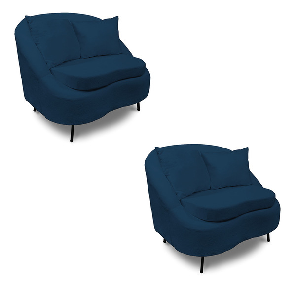 Poltrona Decorativa Orgânica Pé Ferro Preto Kit 2 Zaya Bouclê