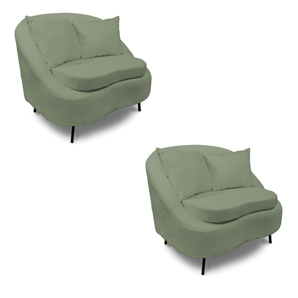 Poltrona Decorativa Orgânica Pé Ferro Preto Kit 2 Zaya Bouclê
