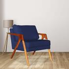 Poltrona Decorativa Paola Pés Madeira Suede Azul Marinho