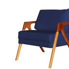 Poltrona Decorativa Paola Pés Madeira Suede Azul Marinho