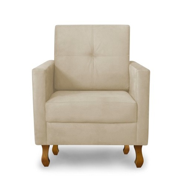 Poltrona Decorativa Para Recepção E Sala Suede Bege - Meu Lar