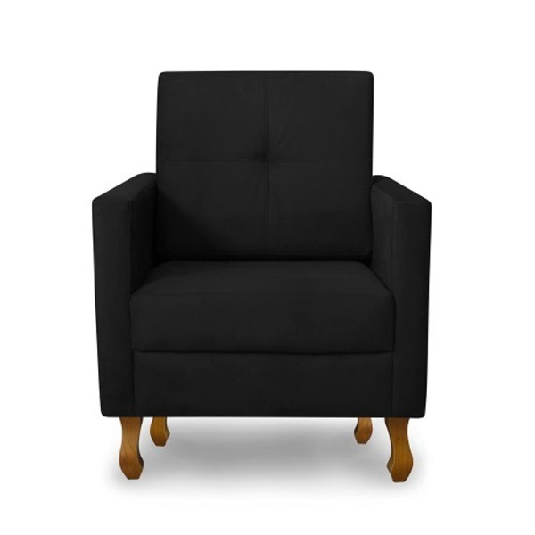 Poltrona Decorativa Para Recepção E Sala Suede Preto - Meu La