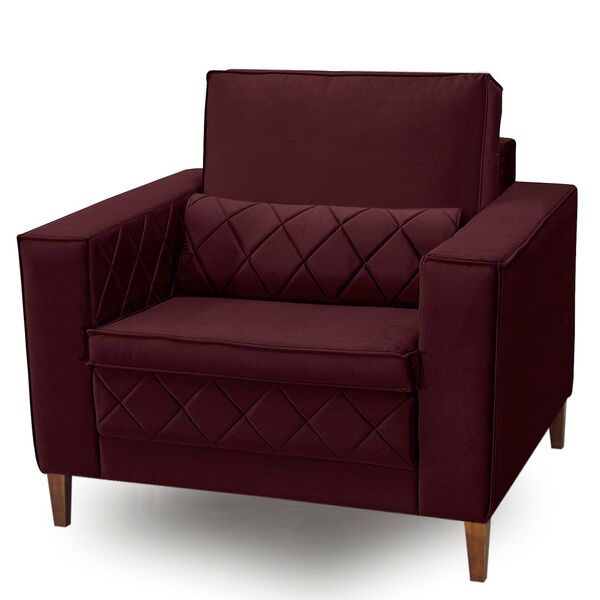 Poltrona Decorativa Para Sala 1 Lugar Lara Veludo Isofa Vinho