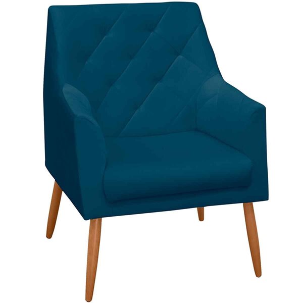 Poltrona Decorativa Para Sala Capitonê Antonella Veludo Azul
