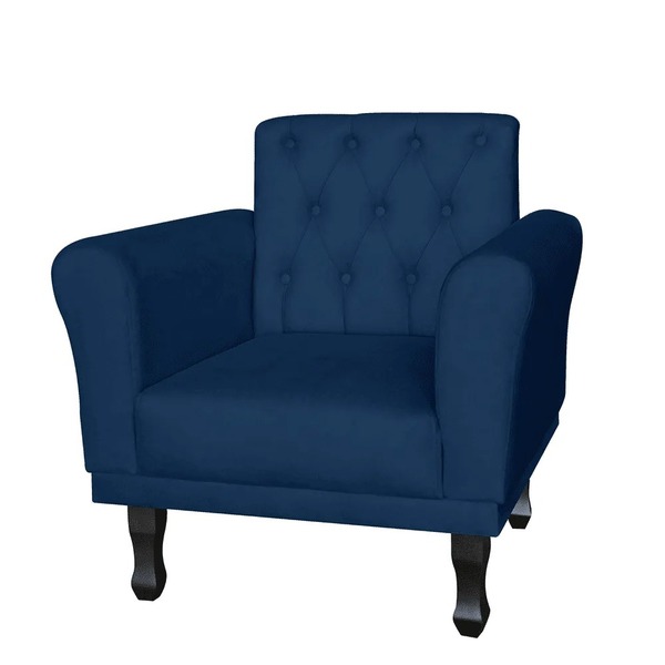 Poltrona Decorativa Para Sala Classic Suede Azul Marinho