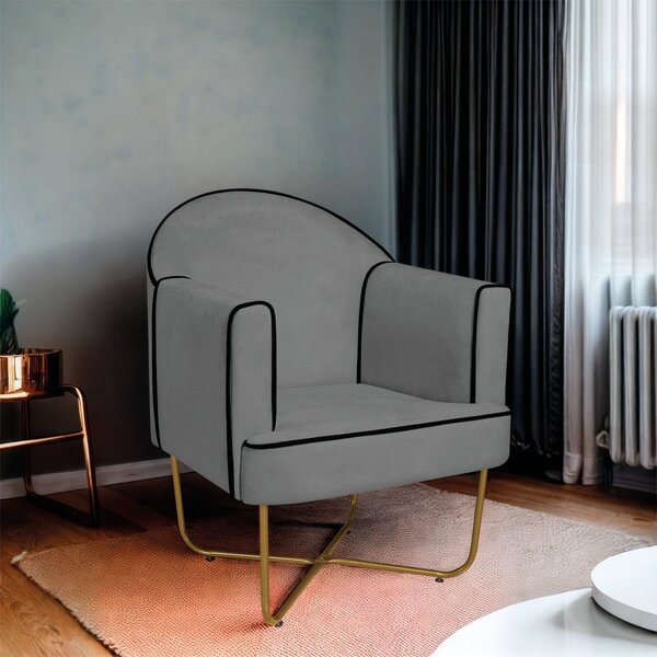 Poltrona Decorativa Para Sala De Estar Base X Eva Cinza/doura