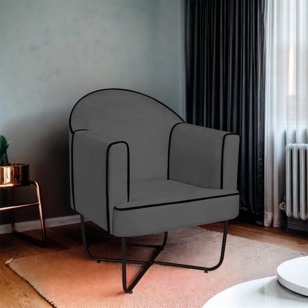 Poltrona Decorativa Para Sala De Estar Base X Eva Cinza Escur