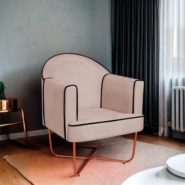 Poltrona Decorativa Para Sala De Estar Base X Eva Rosê/bronze