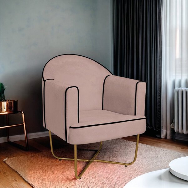 Poltrona Decorativa Para Sala De Estar Base X Eva Rosê/dourado