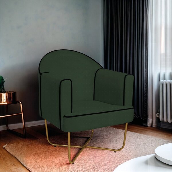 Poltrona Decorativa Para Sala De Estar Base X Eva Verde/doura