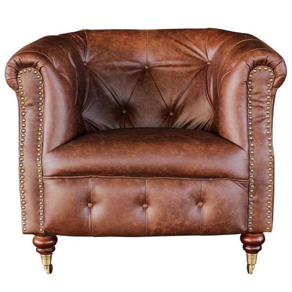 Poltrona Decorativa Para Sala De Estar Libéria Couro Tabaco -