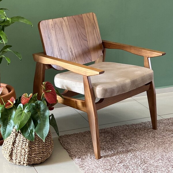 Poltrona Decorativa Para Sala De Estar Lins Bege