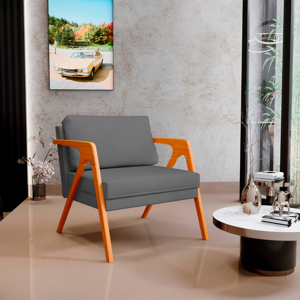 Poltrona Decorativa Para Sala De Estar Pietra Com Estrutura D