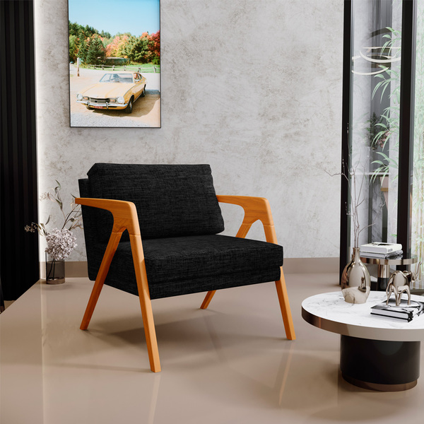 Poltrona Decorativa Para Sala De Estar Pietra Com Estrutura D