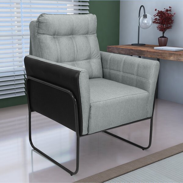 Poltrona Decorativa Para Sala De Estar Sevilha Cinza/preto