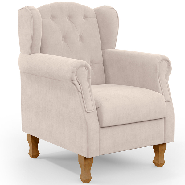 Poltrona Decorativa Para Sala De Estar Yara P02 Suede Bege -