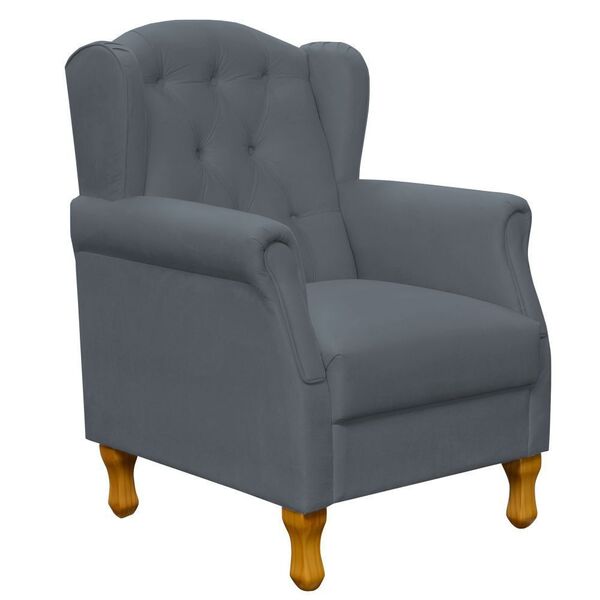 Poltrona Decorativa Para Sala De Estar Yara P02 Suede Cinza -