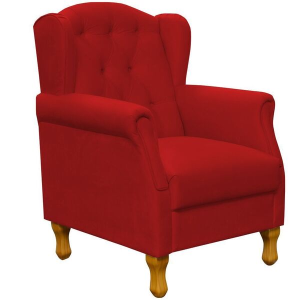 Poltrona Decorativa Para Sala De Estar Yara P02 Suede Vermelh