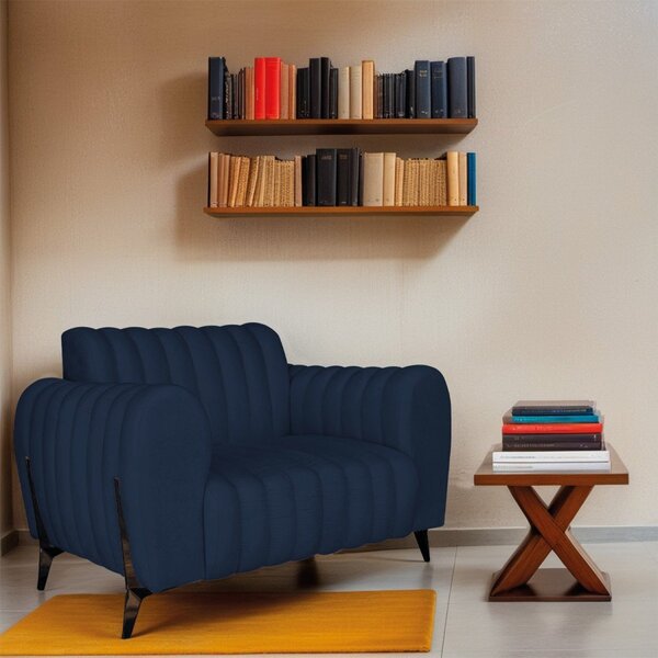 Poltrona Decorativa Para Sala De Estar Zaya Suede Azul Marinho