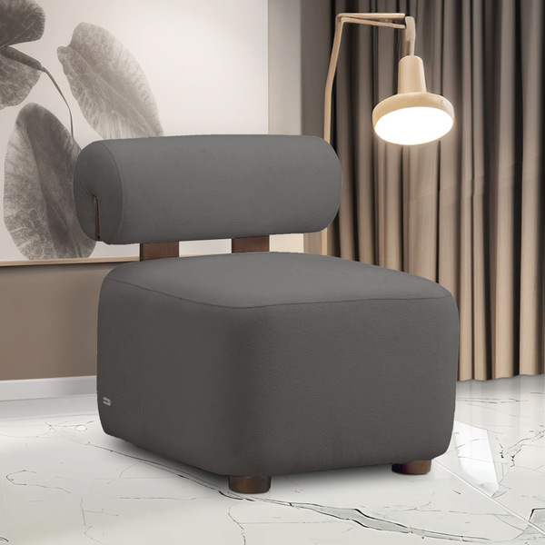 Poltrona Decorativa Para Sala Helora Bouclê Cinza Escuro E03