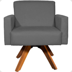 Poltrona Decorativa Para Sala Hope Base Giratória Suede Cinza