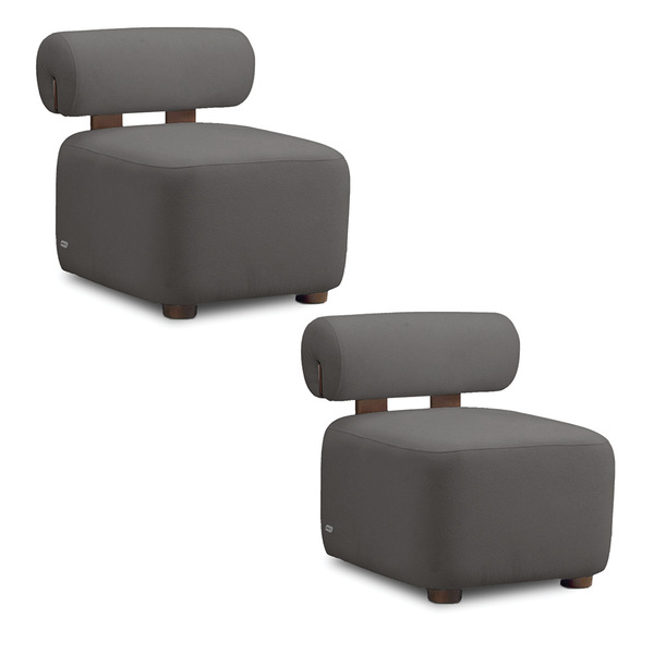 Poltrona Decorativa Para Sala Kit 2 Helora Bouclê Cinza Escur