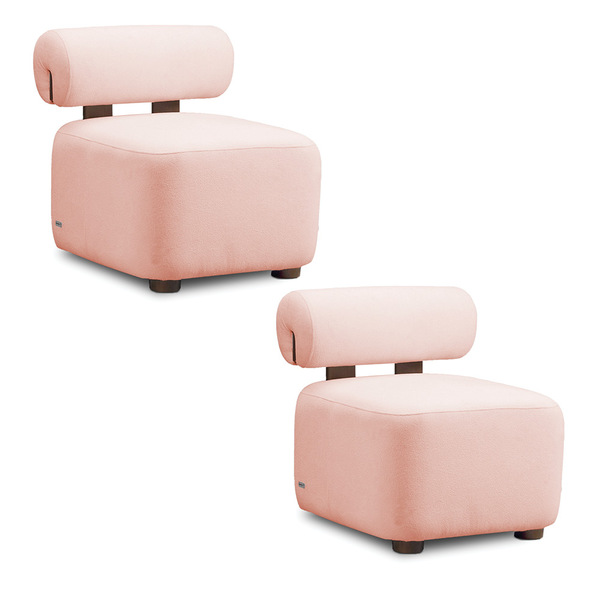 Poltrona Decorativa Para Sala Kit 2 Helora Bouclê Rosê E03 -