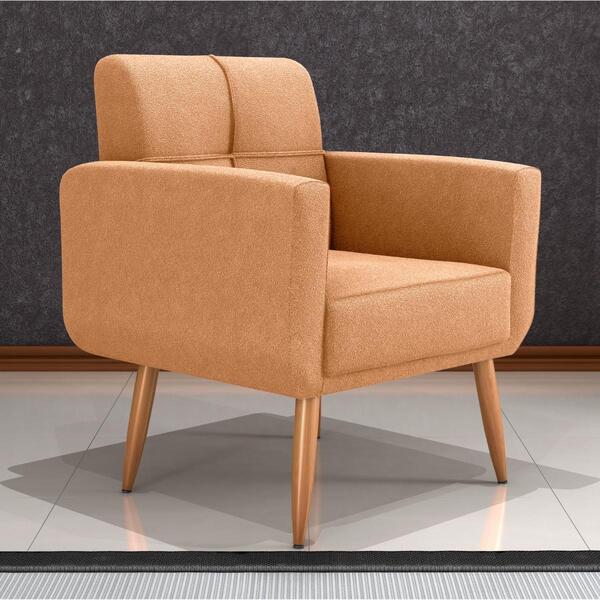 Poltrona Decorativa Para Sala Lages Boucle Mostarda