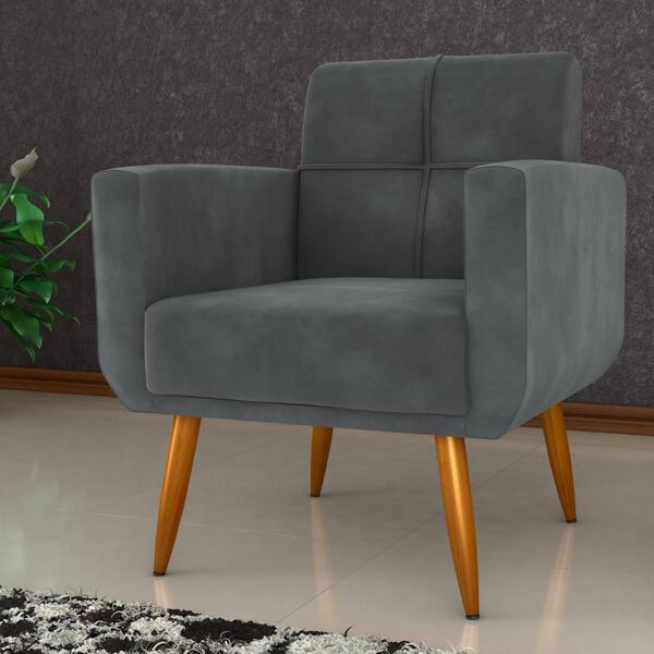 Poltrona Decorativa Para Sala Lages Veludo Cinza