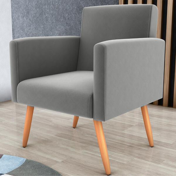 Poltrona Decorativa Para Sala Luan Suede Cinza