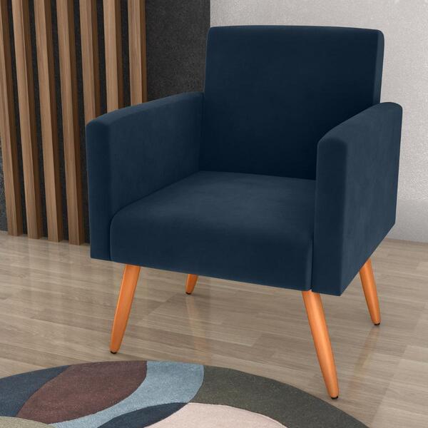 Poltrona Decorativa Para Sala Luan Veludo Azul