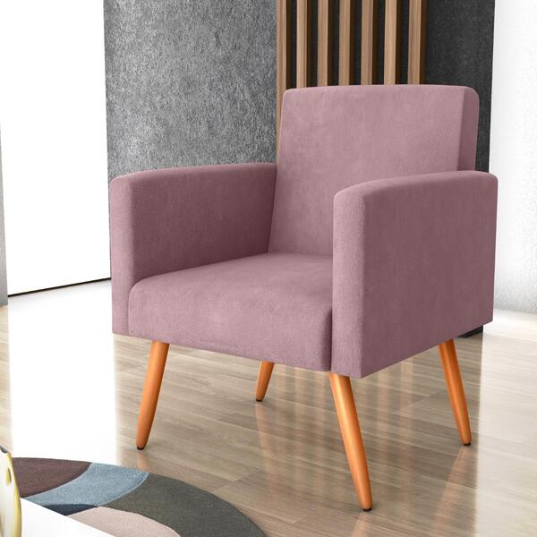 Poltrona Decorativa Para Sala Luan Veludo Turkey Rosa