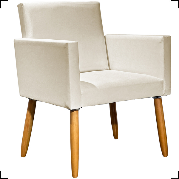 Poltrona Decorativa Para Sala Nina Corino Bege Pé Castanho -