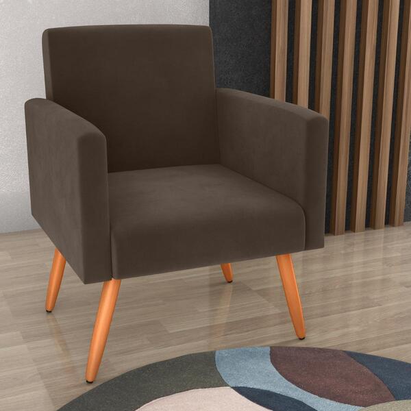 Poltrona Decorativa Para Sala Pará Veludo Marrom