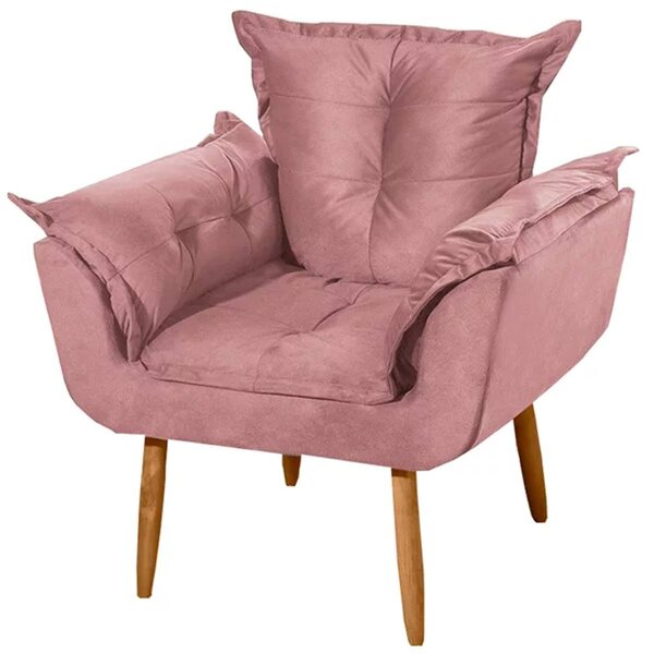 Poltrona Decorativa Para Sala Pés Palito Opala Veludo Rosê