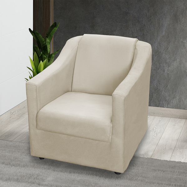 Poltrona Decorativa Para Sala, Quarto, Recepção Suede Bege Pé