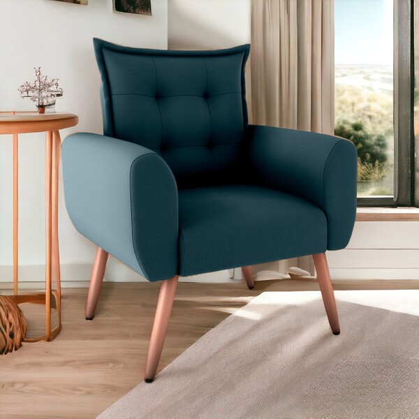 Poltrona Decorativa Para Sala Ravi Suede Petróleo