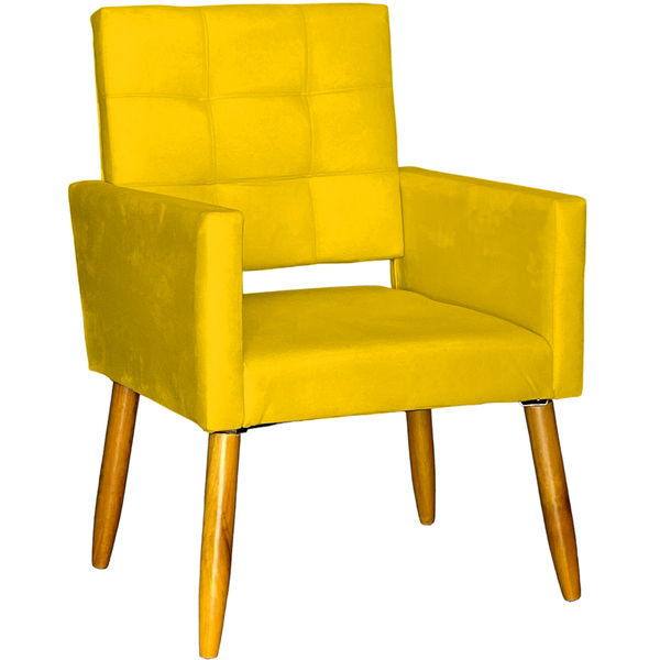 Poltrona Decorativa Para Sala Recepção Isa Suede Amarelo Pé P