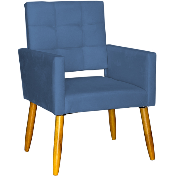 Poltrona Decorativa Para Sala Recepção Isa Suede Azul Marinho
