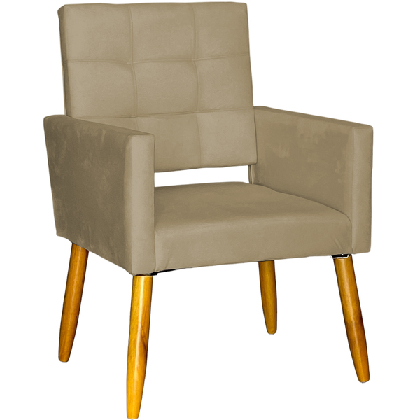Poltrona Decorativa Para Sala Recepção Isa Suede Nude Pé Pali