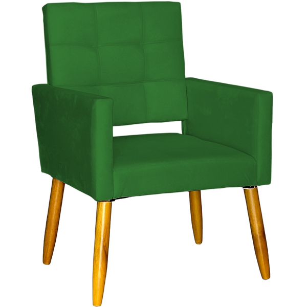 Poltrona Decorativa Para Sala Recepção Isa Suede Verde Pé Pal