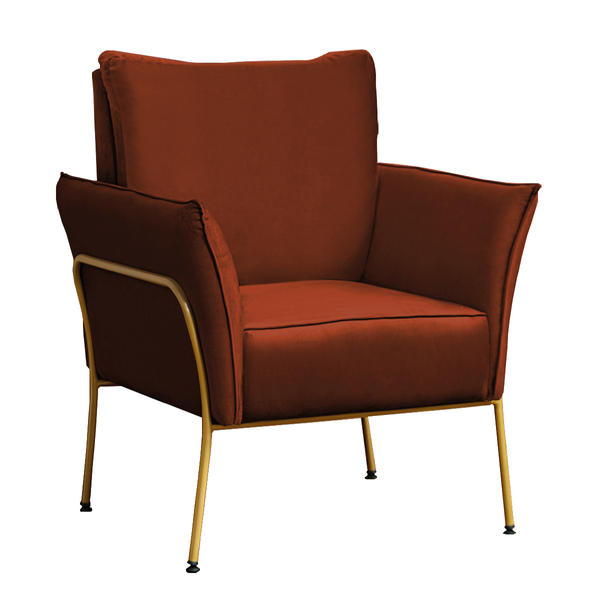 Poltrona Decorativa Para Sala Recepção Lotus Suede Telha Com